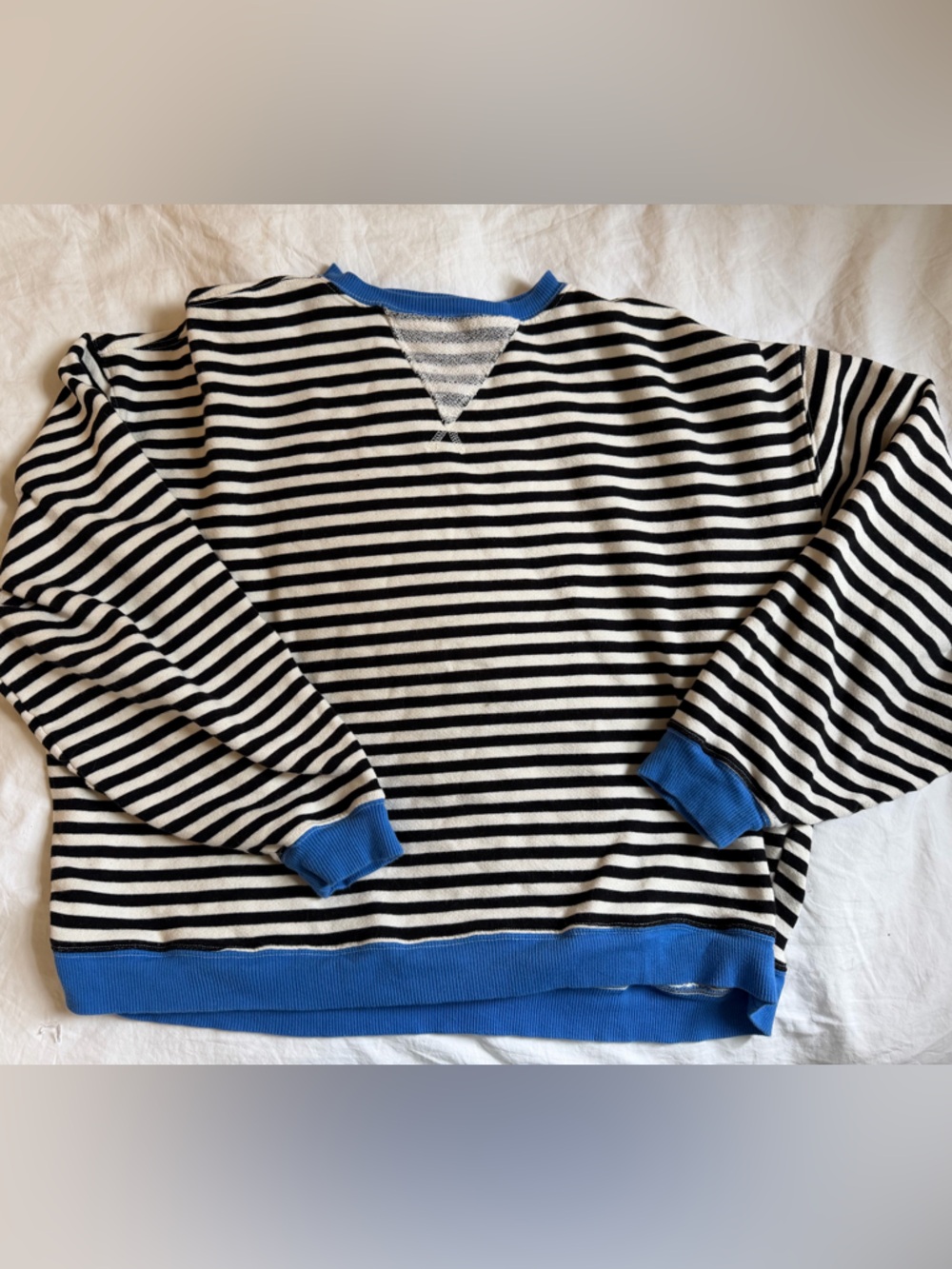 Free People Black and White Striped Crewneck Sweater with Blue Trim - Picture 4 of 7